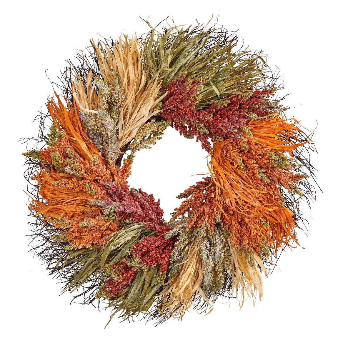 Nearly Natural 26” Fall Sorghum Harvest Autumn Artificial Wreath | Target