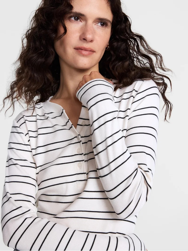 Scenario Women's and Women's Plus Rib Henley with Long Sleeves, Sizes XS-4X | Walmart (US)