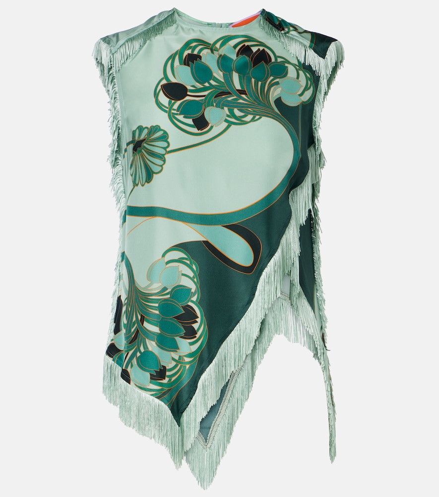 La DoubleJ Scarf fringed printed silk voile top | Mytheresa (US/CA)