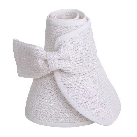 Women UPF 50+ Packable Crushable Roll Up Wide Brim Sun Visor Beach Straw Hat (White) | Walmart (US)