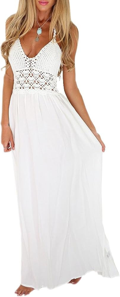 Women's Beach Crochet Backless Bohemian Halter Maxi Long Dress | Amazon (US)
