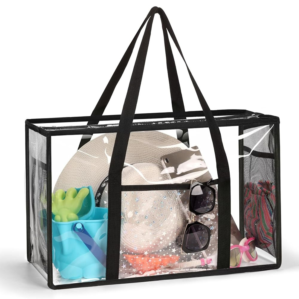 Clear Beach Tote Bag - Waterproof PVC Stadium Approved - Extra Large Transparent Bag for Pool, Co... | Amazon (US)