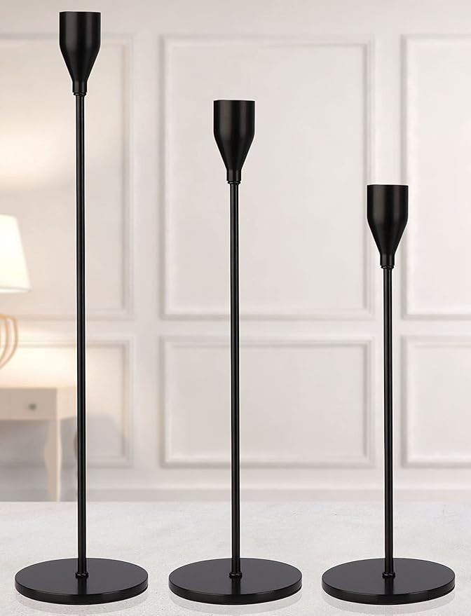 DEVI Candlestick Holders 3pcs, Black Taper Candle Holders for Candlesticks, Modern Farmhouse Home... | Amazon (US)