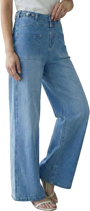 Arach&Cloz Womens Lyocell Cotton Denim Adjustable Waist Stretchy Wide Leg Jeans | Amazon (US)
