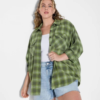Women's Oversized Long Sleeve Collared Flannel Shirt - Wild Fable™ | Target