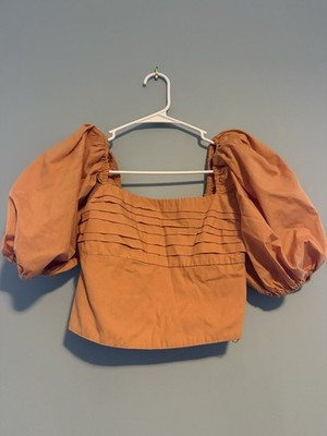Abercrombie & Fitch Puff Sleeve Smocked Back Top - Orange - Women's XS | eBay US