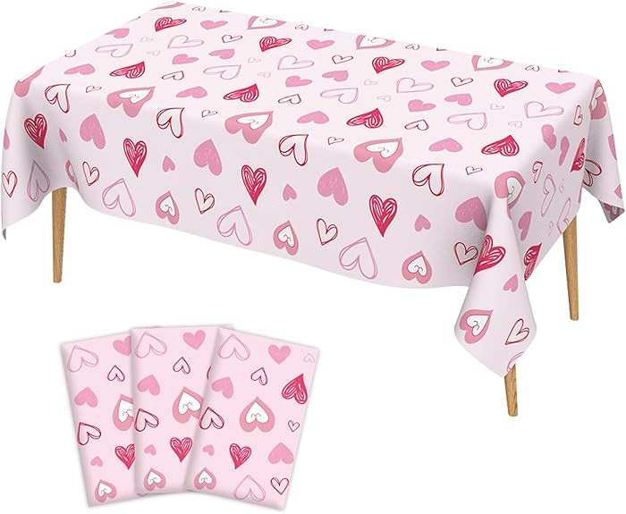 Valentines Tablecloth, 3Pack Valentines Day Tablecloth Decorations, 54x108 Inch Pink Heart Valent... | Amazon (US)