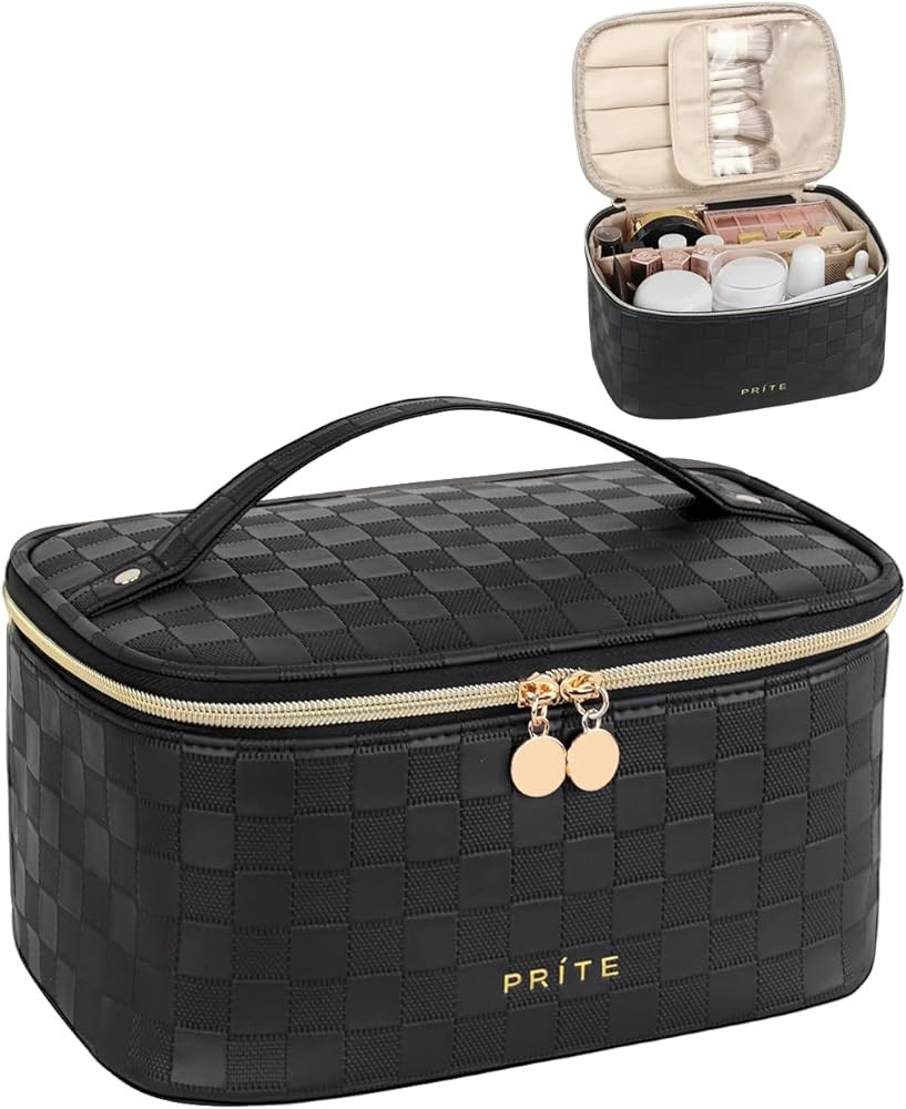 Prite Makeup Bag, Large Capacity Portable Travel Cosmetic Bag, Waterproof Makeup Organizer for Wo... | Amazon (US)