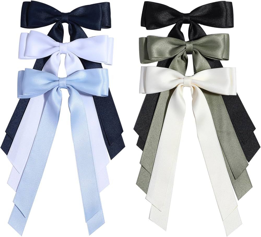 Satin Bow Hair Clips for Women, Silkly Satin Hair Ribbon Bow with Long Tail Hair Accessories for ... | Amazon (US)