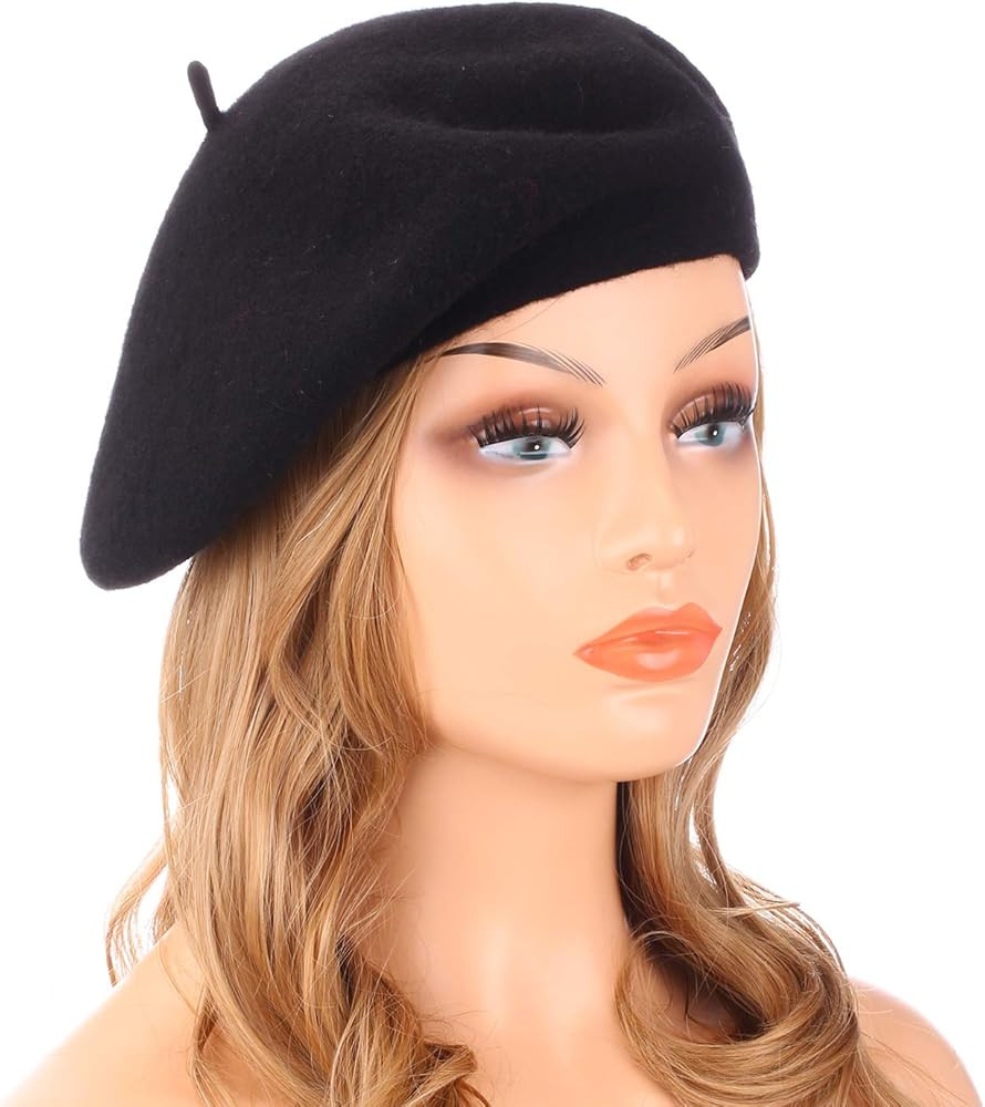 Wheebo Wool Beret Hat,Solid Color French Style Winter Warm Cap for Women Girls Lady | Amazon (US)