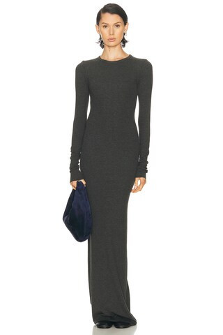 Eterne Long Sleeve Crewneck Butter Rib Maxi Dress in Charcoal | FWRD 