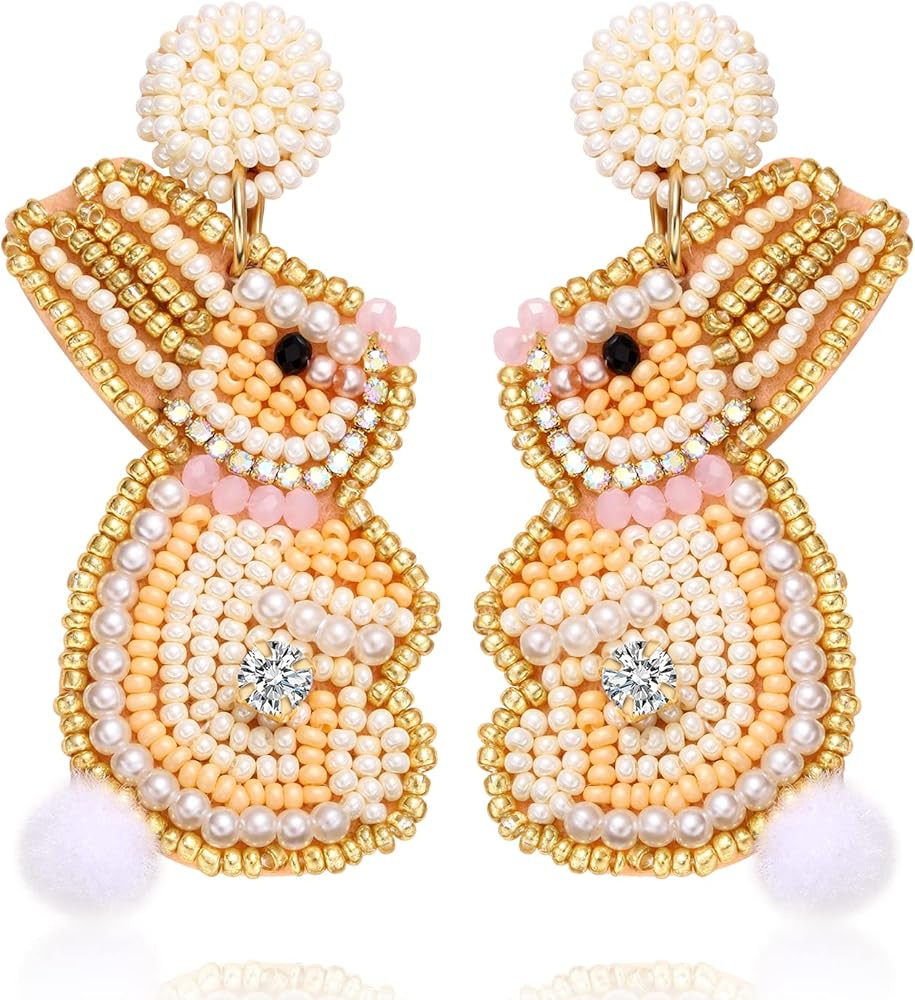 Easter Earrings Beaded Easter Bunny Earring for Women Handmade Cute Rabbit Drop Dangle Earrings Easter Holiday Jewelry Gifts | Amazon (US)