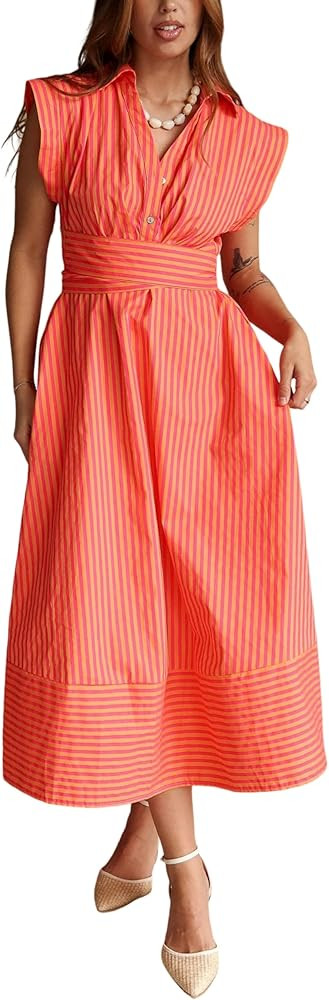 Yeokou Women Striped Shirt Dress Sleeveless Button Down Summer Casual Maxi Dresses Beach Vacation... | Amazon (US)