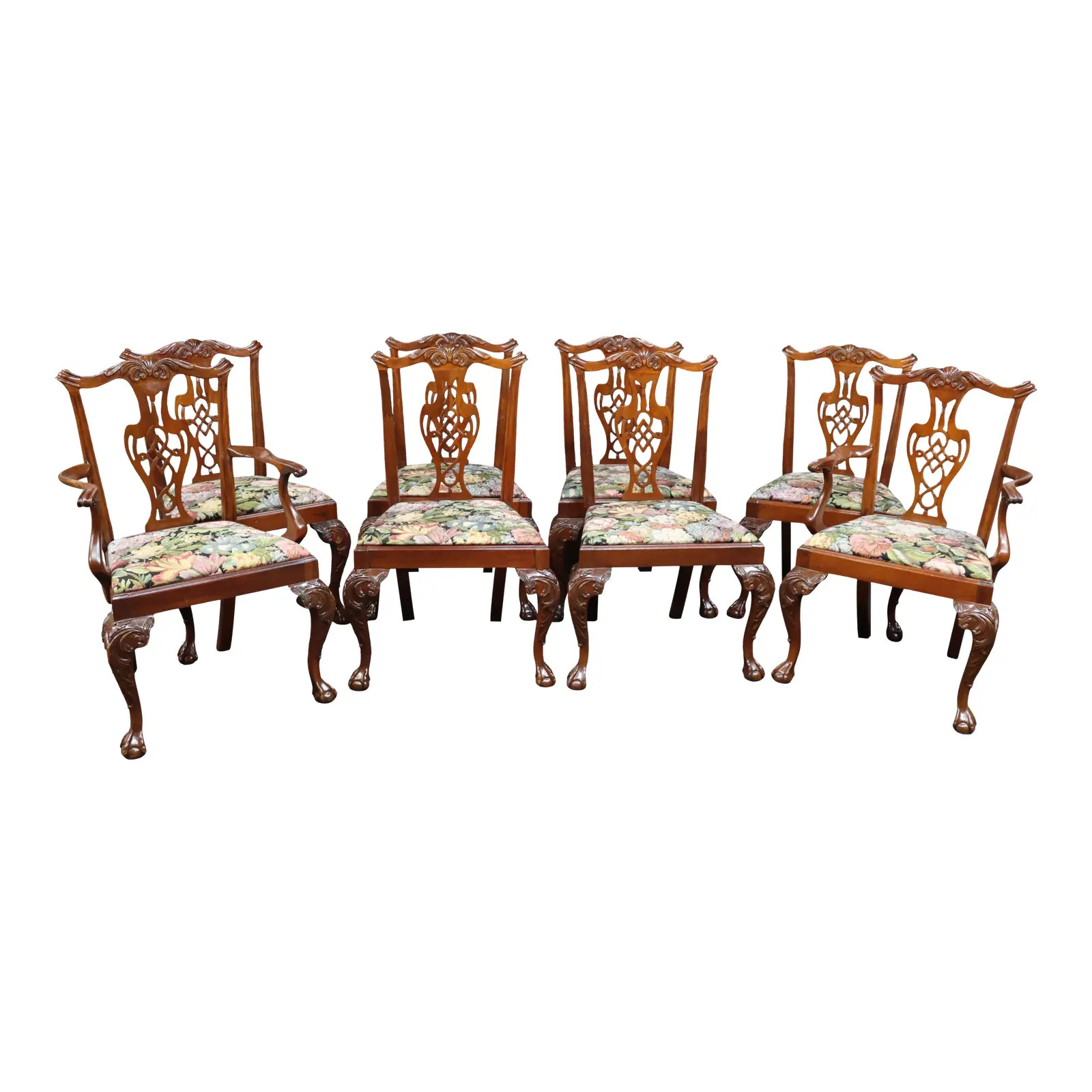 Hickory Furniture Chippendale Style Mahogany Side Chairs Set/8 | Chairish