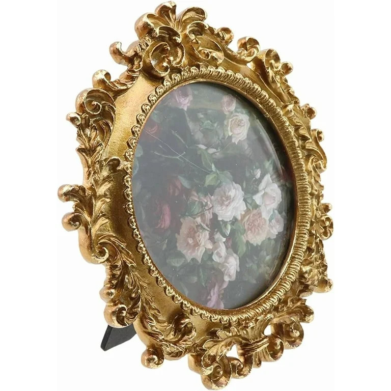 4"x4" Gold Round Small Antique Luxury Retro Floral Resin Design Picture Frame Handmade Rural Home... | Walmart (US)