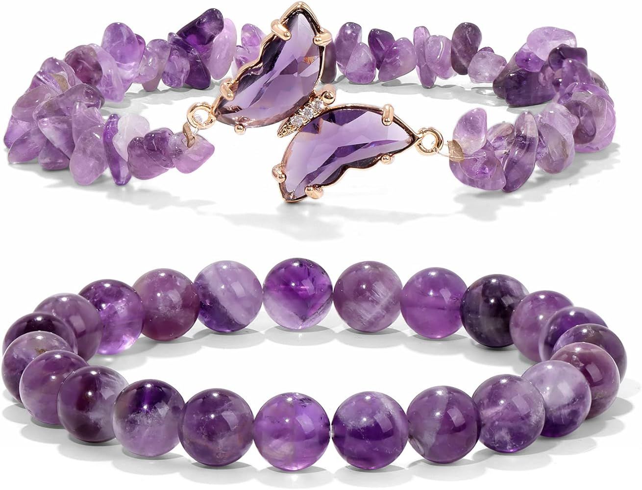 GolbalJew Amethyst Bracelet For Women Anxiety Amethyst Beaded Bracelets Butterfly Charms Healing ... | Amazon (US)