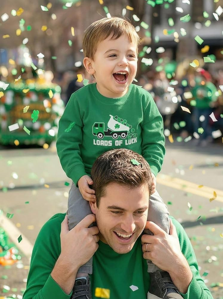 Tstars Boys St. Patrick's Day Shirt - Construction Trucks Design Lucky Clover Toddler Kids Long S... | Amazon (US)