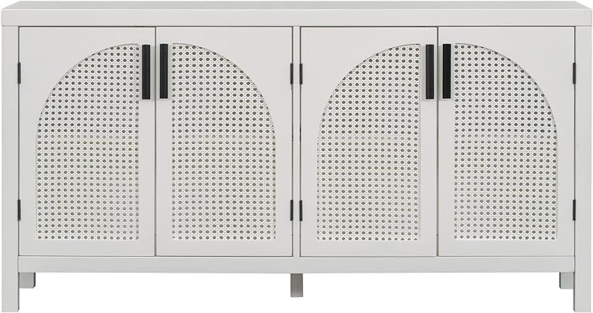 RuiSiSi White Sideboard Buffet Storage Cabinet for Living Room Artificial Rattan Door and Metal H... | Amazon (US)