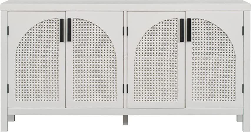 RuiSiSi White Sideboard Buffet Storage Cabinet for Living Room Artificial Rattan Door and Metal H... | Amazon (US)