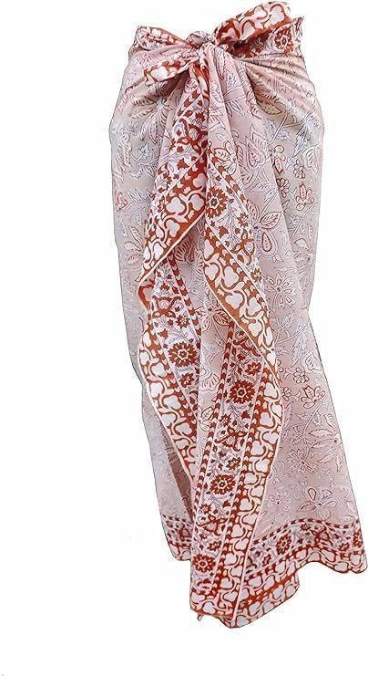 100% Cotton Block Print Sarong Swimsuit Wrap Cover Up Long Women’s Apparel Fabric (73" x 44") | Amazon (US)
