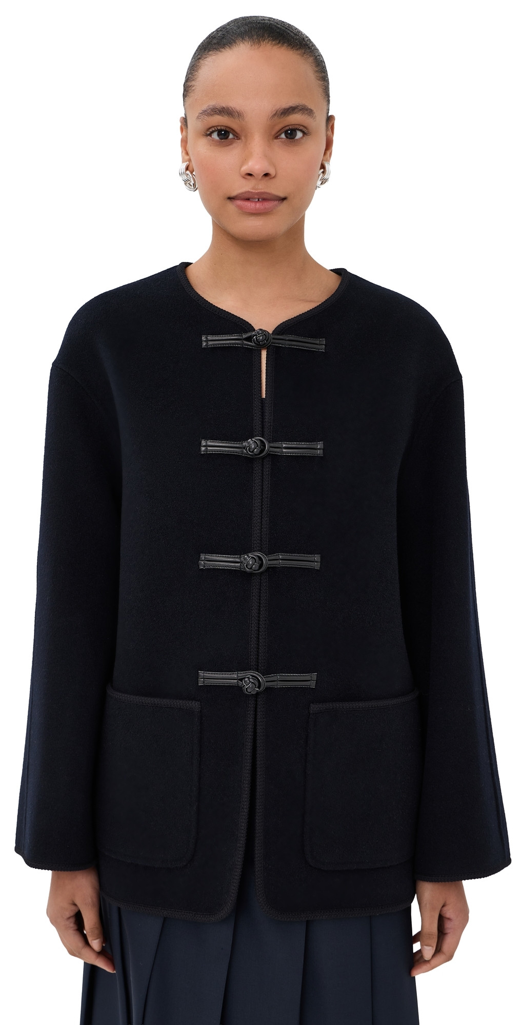 Róhe Mandarin Double-Faced Wool Jacket Navy 36 | Shopbop