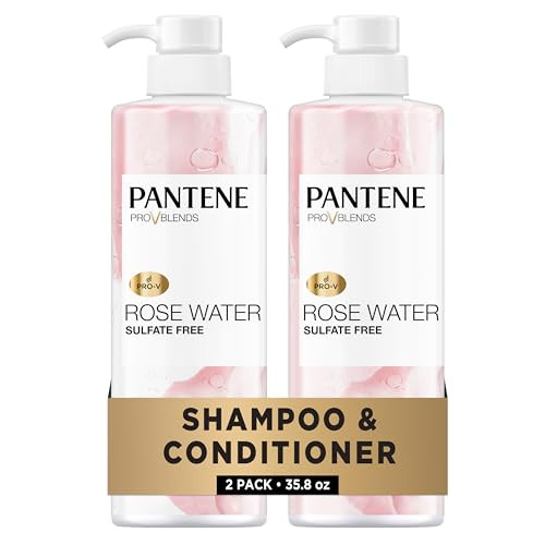 Pantene Sulfate Free Shampoo and Conditioner Set, Rose Water, Soothing and Moisturizing, Infused with Vitamin B5, for all Hair Types, Safe for Color Treated Hair, Pro-V Blend, 17.9 Fl Oz Each, 2 Pack | Amazon (US)