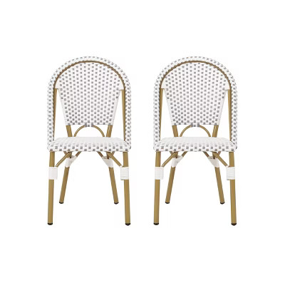 Elize 2pk Outdoor French Bistro Chairs - Gray/White/Bamboo - Christopher Knight Home | Target