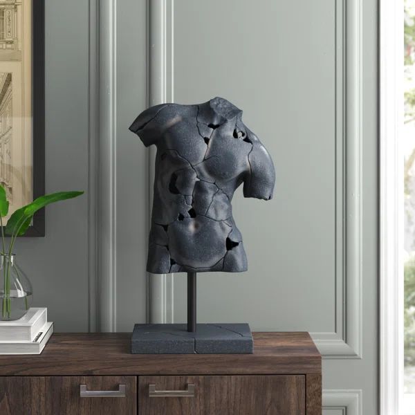 Cracked Torso Sculpture - Contemporary Abstract Decorative Home Art Display on Stand - Brown Poly... | Wayfair North America