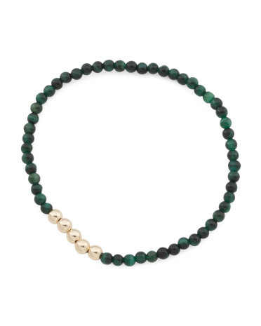 Made In Usa 14kt Gold Green Tiger Eye Stretch Bracelet | TJ Maxx