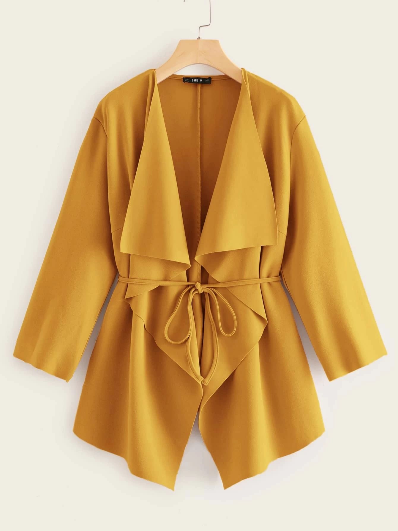 SHEIN Plus Waterfall Collar Belted Duster Coat | SHEIN