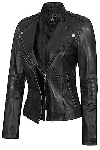 Decrum Disc Black Biker Jacket Women - Womens Leather Motorcycle Jacket | [1300413] Monica Black, M | Amazon (US)