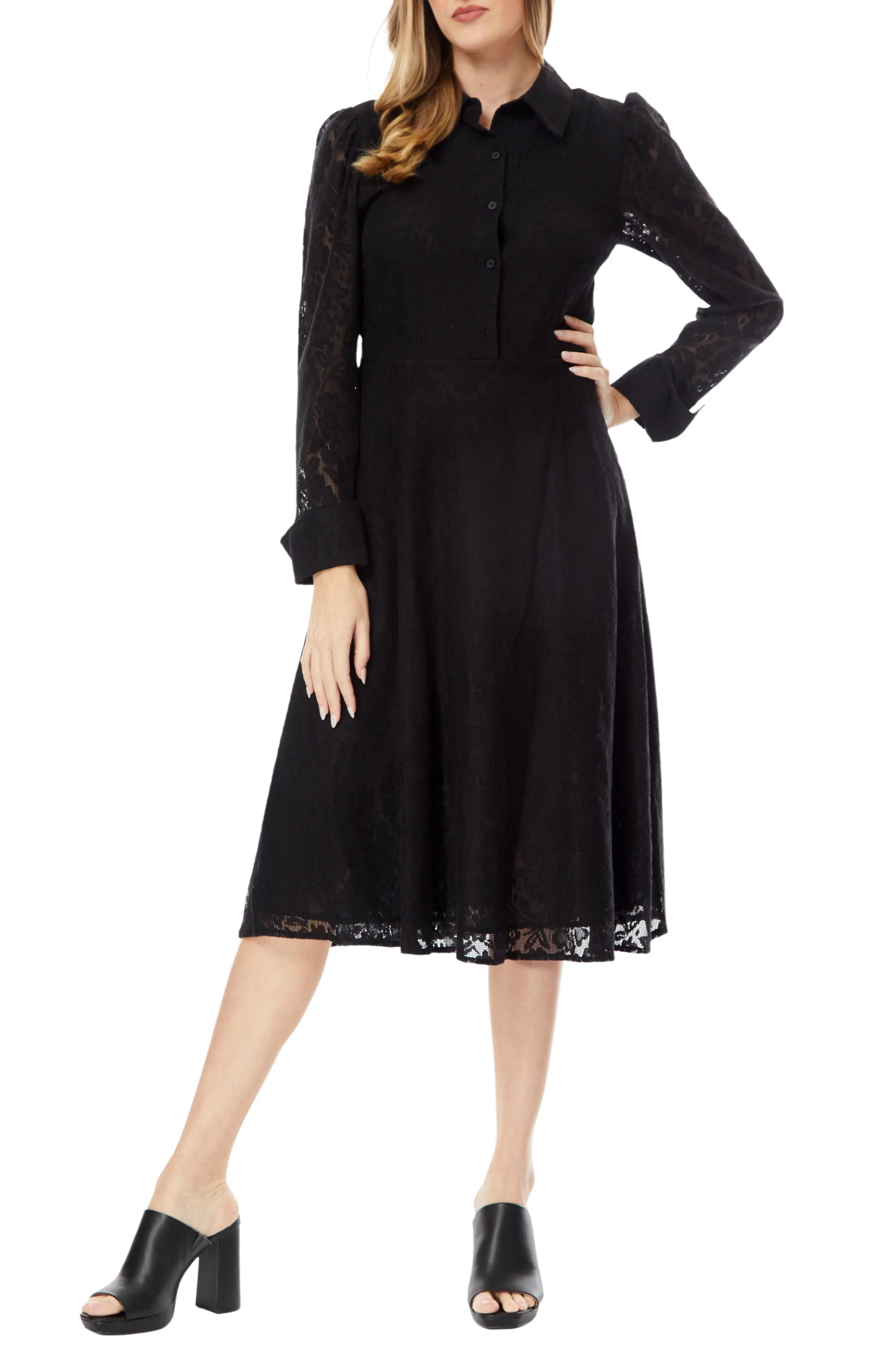 BY DESIGN Ellen Lace Long Sleeve Shirtdress in Black at Nordstrom Rack, Size Small | Nordstrom Rack