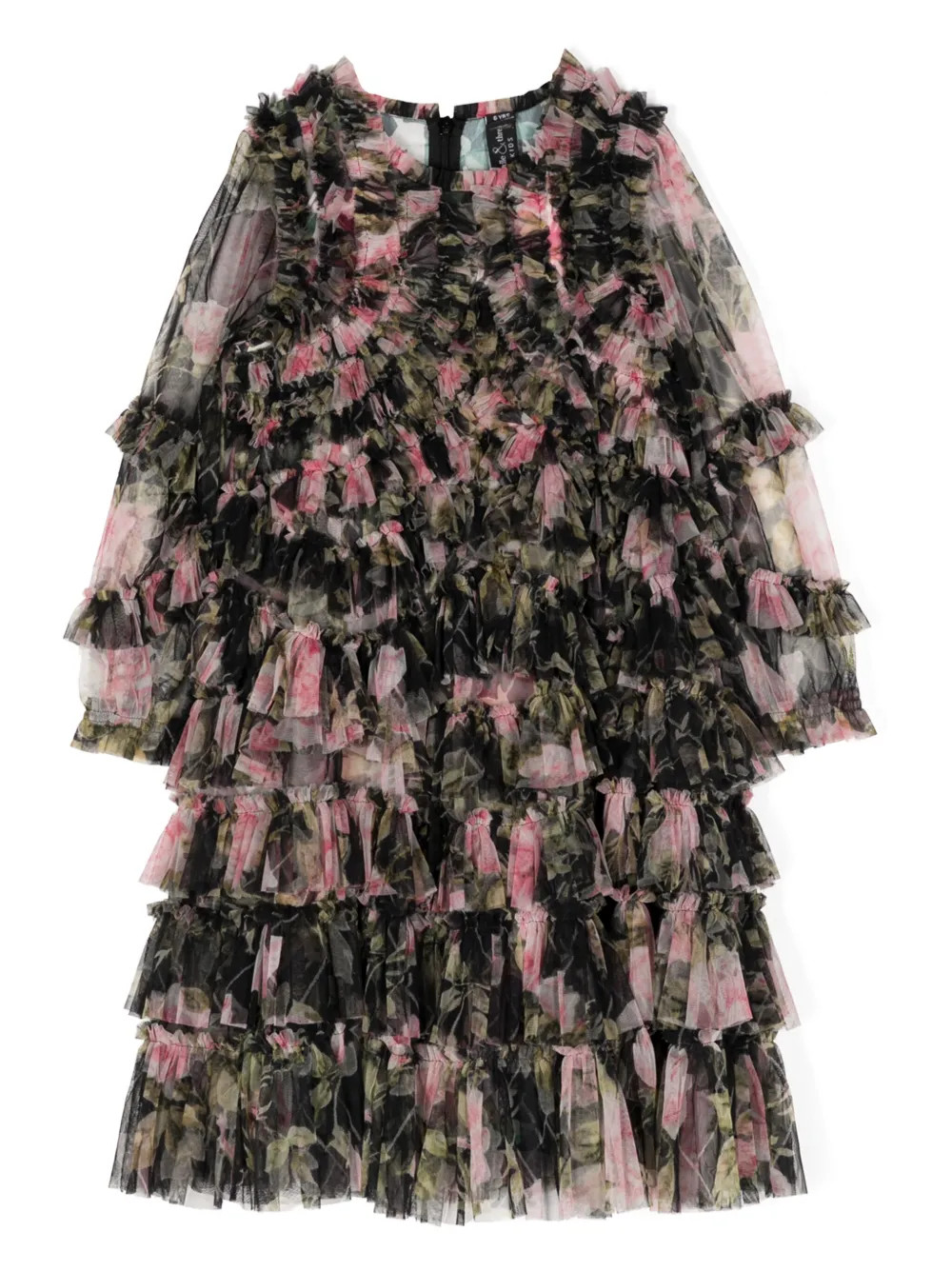 NEEDLE & THREAD KIDS English Rose-print Ruffled Flared Dress - Farfetch | Farfetch Global