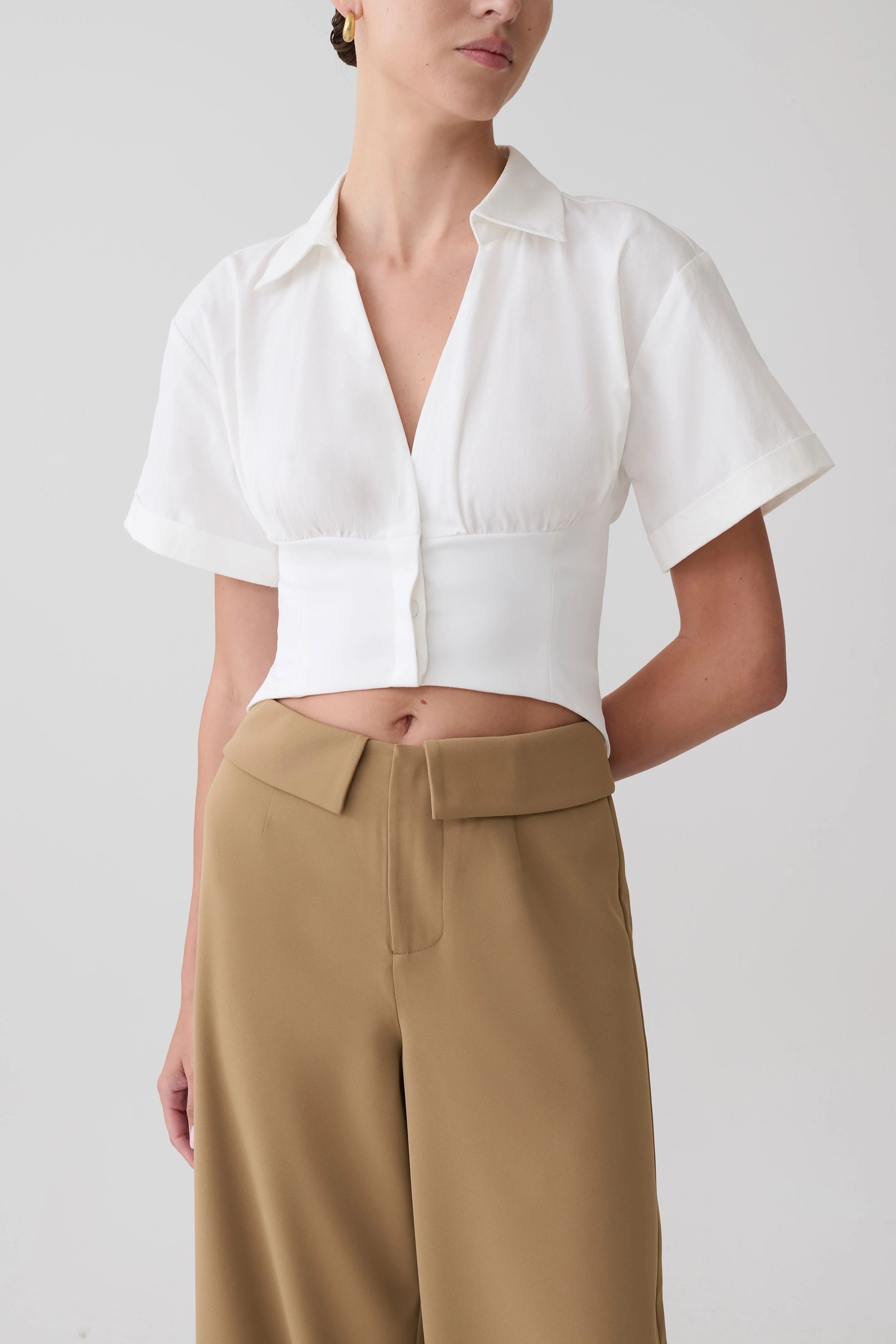 Tie Back Short Sleeve Shirt - White | MESHKI US