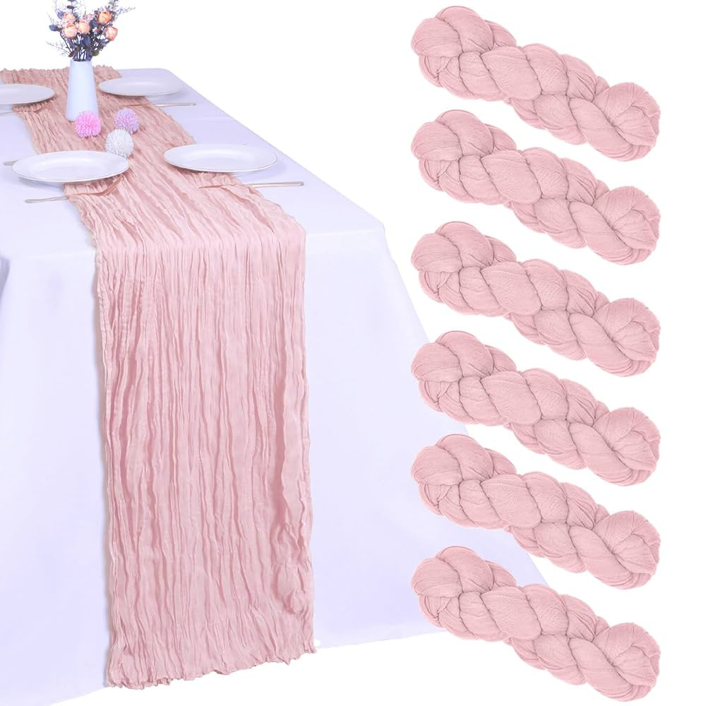 6 Pack Pink Cheesecloth Table Runner 10FT Boho Gauze Fabric Table Runner 35 x 120 Inch Rustic She... | Amazon (US)