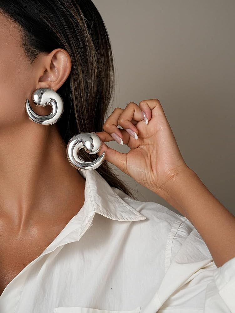 Statement Earrings for Women Chunky Gold Earrings Big Spiral Earrings Large Swirl Earrings Geomet... | Amazon (US)