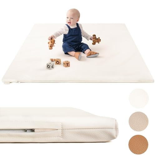 Padded Baby Play Mat - Thick Play Mat for Baby - Protective & Super Soft Non Toxic Vegan Leather Floor Mat for Baby Girls and Boys - 50 x 50 Playpen Mat -Wipeable Tumbling Crawling Mat for Baby | Amazon (US)