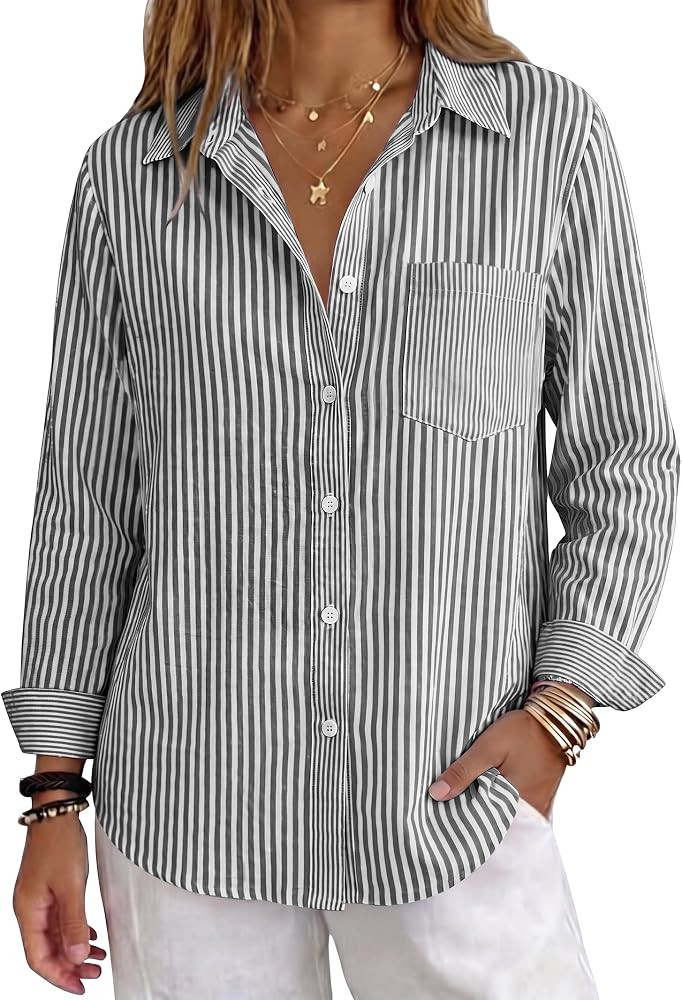 ANRABESS Womens Long Sleeve Button Down Gingham Striped Shirts | Amazon (US)