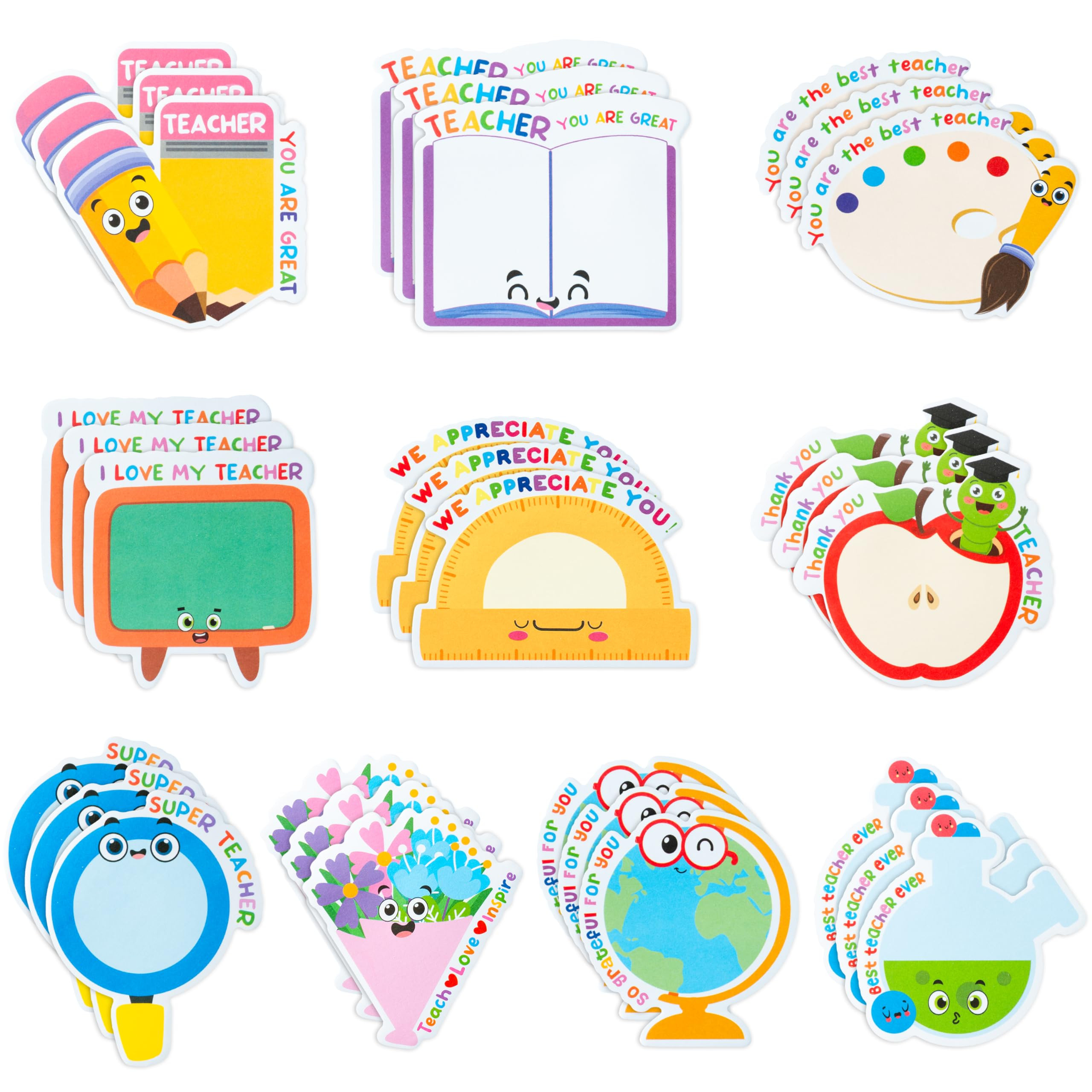 30 Pack Teacher Sticky Notes - Teacher Notepads Book Pencil Ruler Shaped Set Self Sticky Writing ... | Amazon (US)