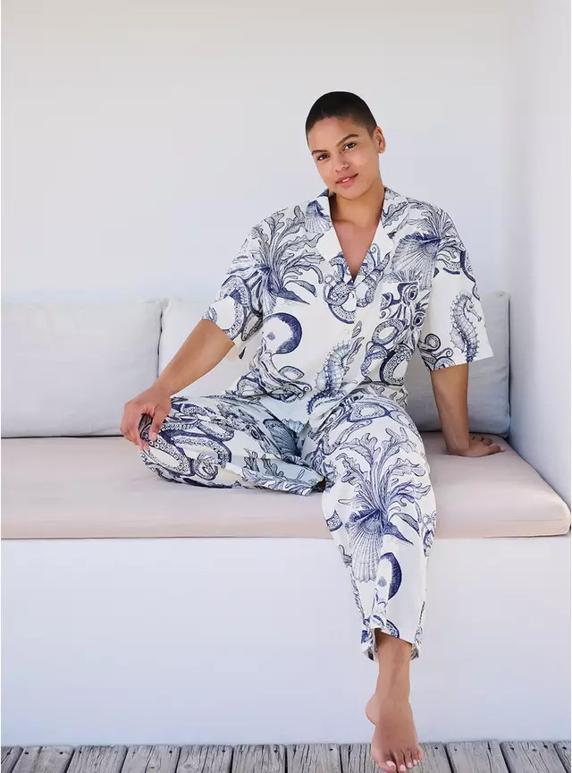 Octopus Printed Linen Blend Pyjamas 12 | Tu Clothing