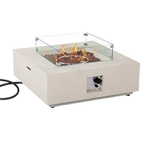 COSIEST 35-inch Square Outdoor Sandstone Propane Fire Pit w Wind Guard and Side Table, 50,000 BTU St | Amazon (US)