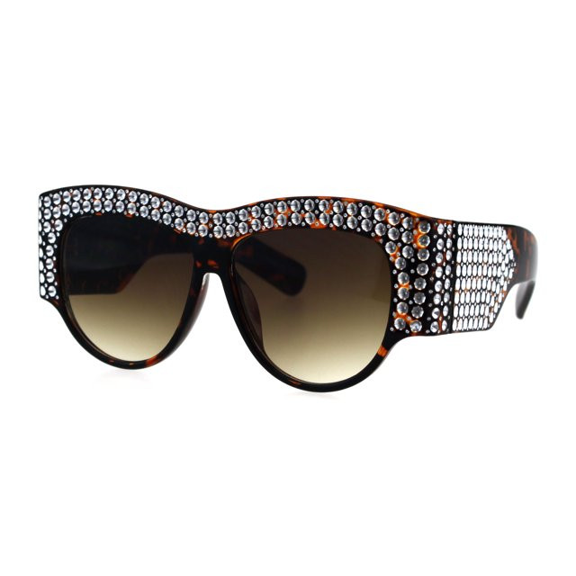 Bling Engraving Concave Foil Iced Thick Plastic Cat Eye Sunglasses Tortoise Brown - Walmart.com | Walmart (US)