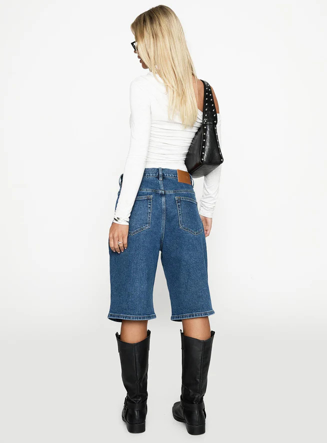 Retro Dream Mid Rise Longline Denim Shorts Mid Wash | Princess Polly US
