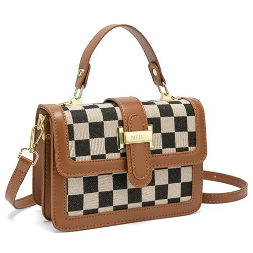 NEBIL Women Checkered Crossbody Bags,Women Checkerboard Cross Body Purses Plaid Handbags (brown) | Amazon (US)