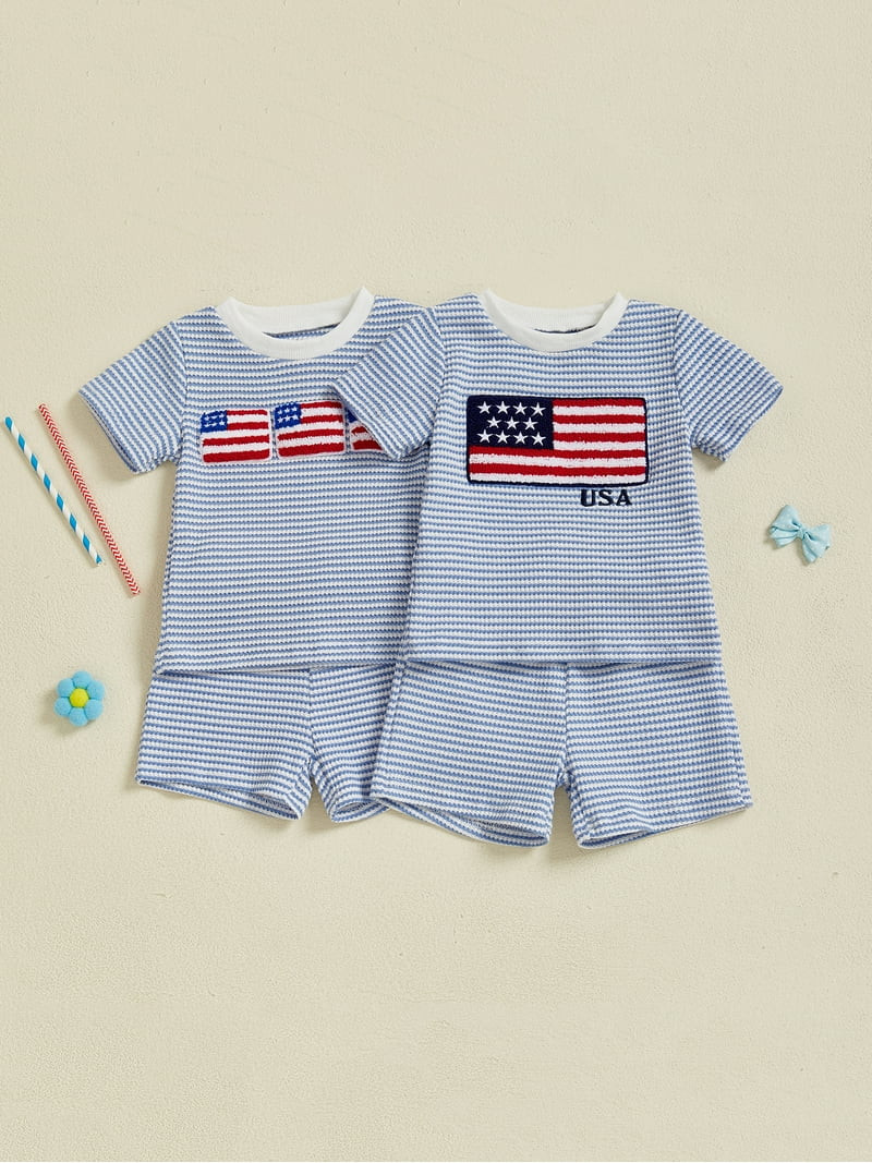 Loicainy Toddler Baby Boy 4th of July Clothes Set 6 12 18 24 Months 2T 3T 4T Flag Embroidery Stri... | Walmart (US)