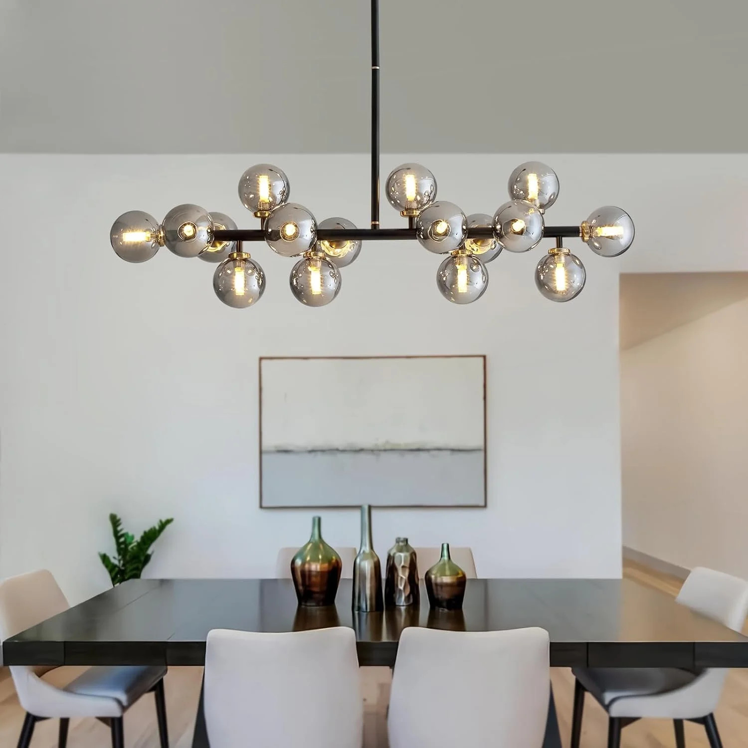 HOOMEDELIER 16 Lights Mid Century Modern Chandelier Black Linear Chandelier Light Fixture Glass G... | Walmart (US)