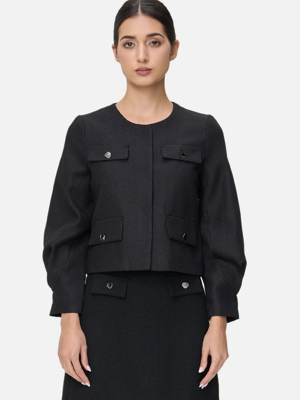 Puff Sleeve Tweed Short Jacket | SDEER