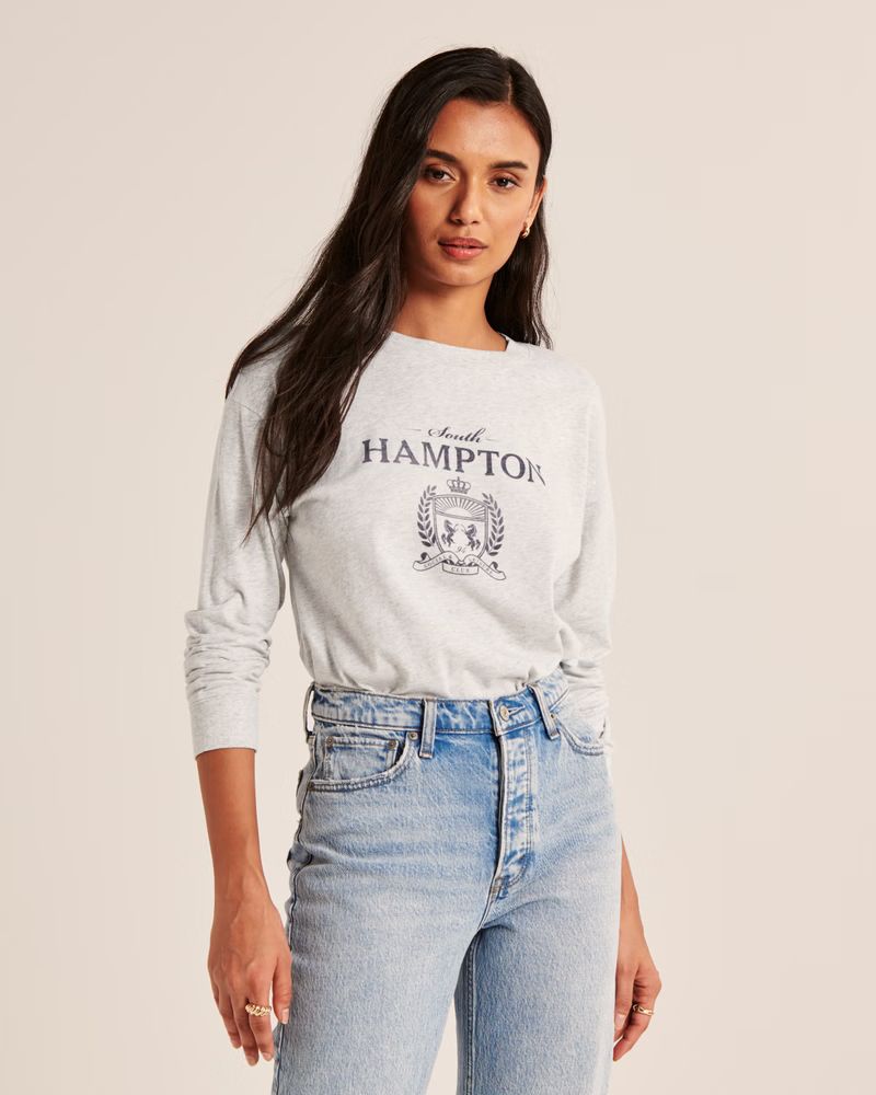 Oversized Long-Sleeve Boyfriend Crest Graphic Tee | Abercrombie & Fitch (US)