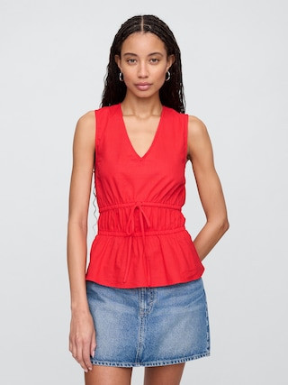 Linen-Blend V-Neck Top | Gap Factory