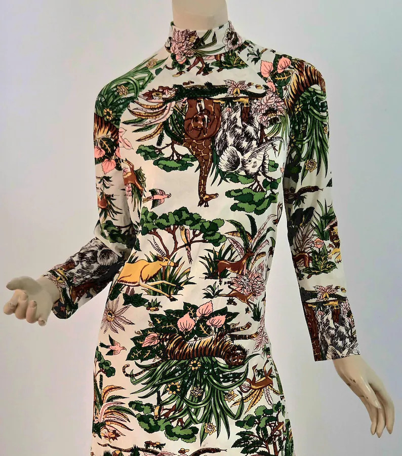 Vtg 60-70s  Island scene Jungle Animals maxi dress | Etsy (Global)
